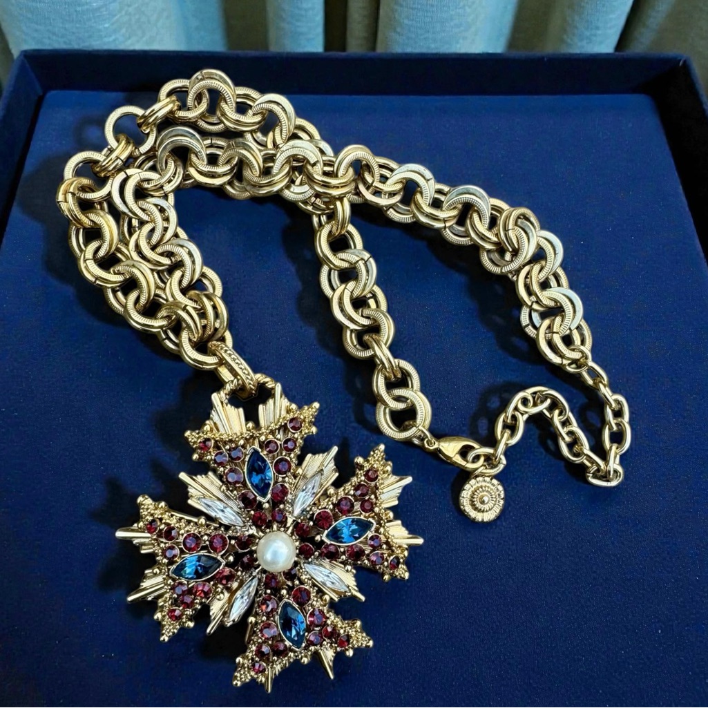 R.J. Graziano Vintage Rhinestone Maltese Cross Pendant Necklace